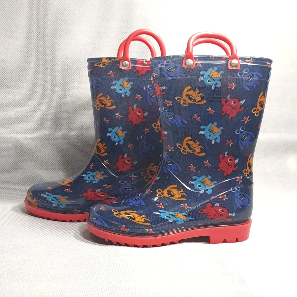 Magellan Outdoors Rain Boots Size 9 Monsters‎ Toddler Boys Navy Blue Waterproof